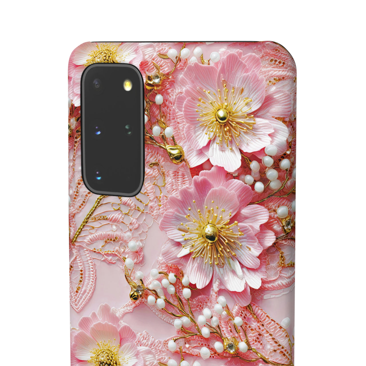 Gold-Kissed Flowers on Pink Lace - Snap Case for Samsung Galaxy S20, Samsung Galaxy S20+, Samsung Galaxy S20 Ultra, & Samsung Galaxy S20 FE