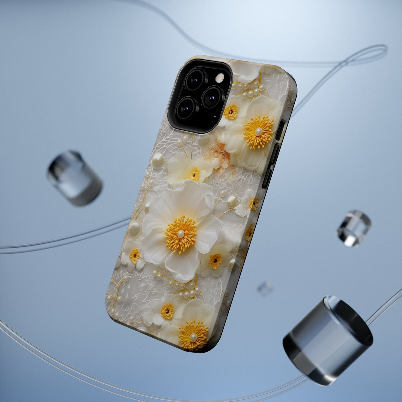 White and Yellow Floral MagSafe Tough Cases for iPhone 13, iPhone 13 Mini, iPhone 13 Pro, & iPhone 13 Pro Max