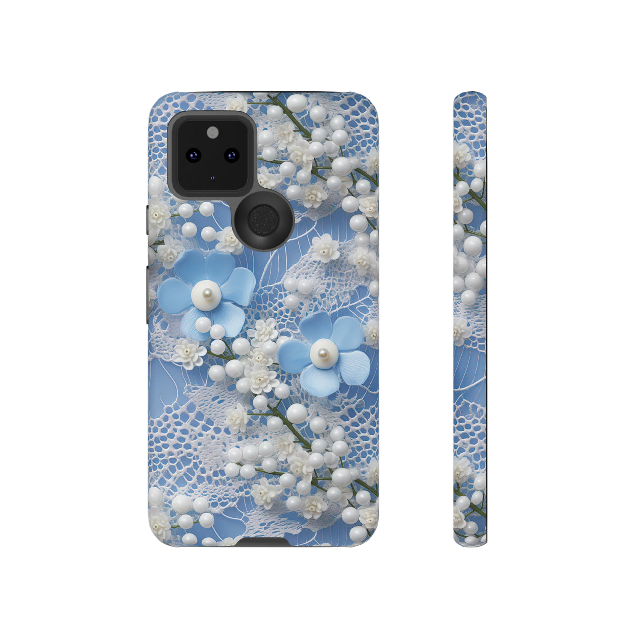 Pearls and Lace on Baby Blue - Tough Case for Google Pixel 5 5G