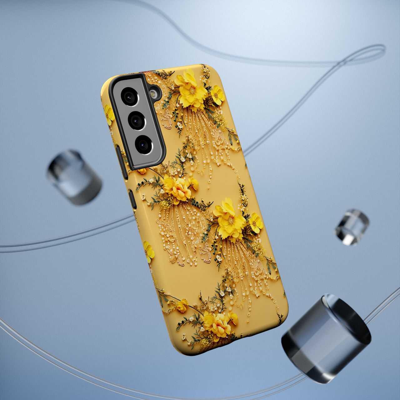 Floral Sunshine Impact-Resistant Case for Samsung Galaxy S22, Samsung Galaxy S22 Plus, and Samsung Galaxy S22 Ultra. Supports Wireless Charging.