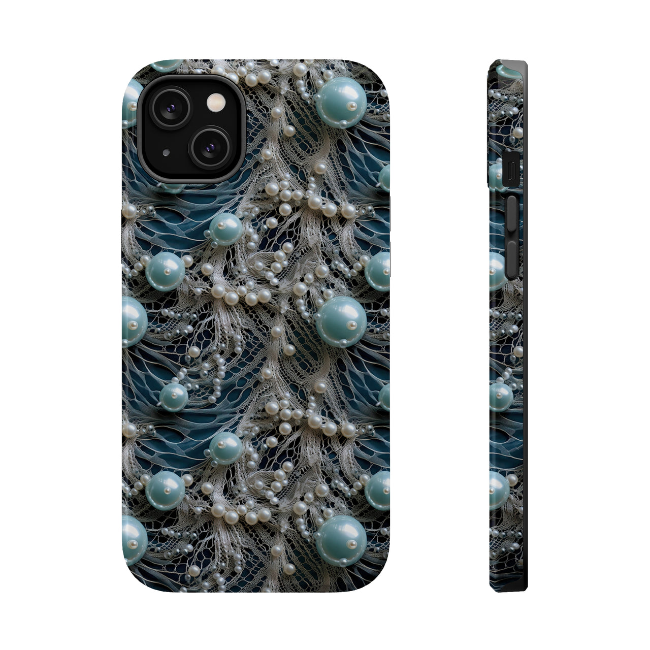 Sea Foam Lace and Pearls MagSafe Tough Cases for iPhone 14, iPhone 14 Pro, iPhone 14 Plus, and iPhone 14 Pro Max