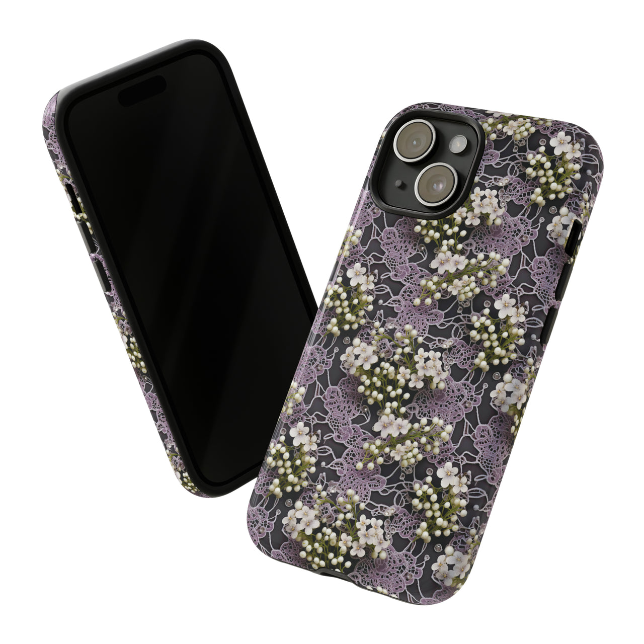 White Flowers on a Purple Bed - Tough Case for iPhone 15, iPhone 15 Pro, iPhone 15 Plus, and iPhone 15 Pro Max