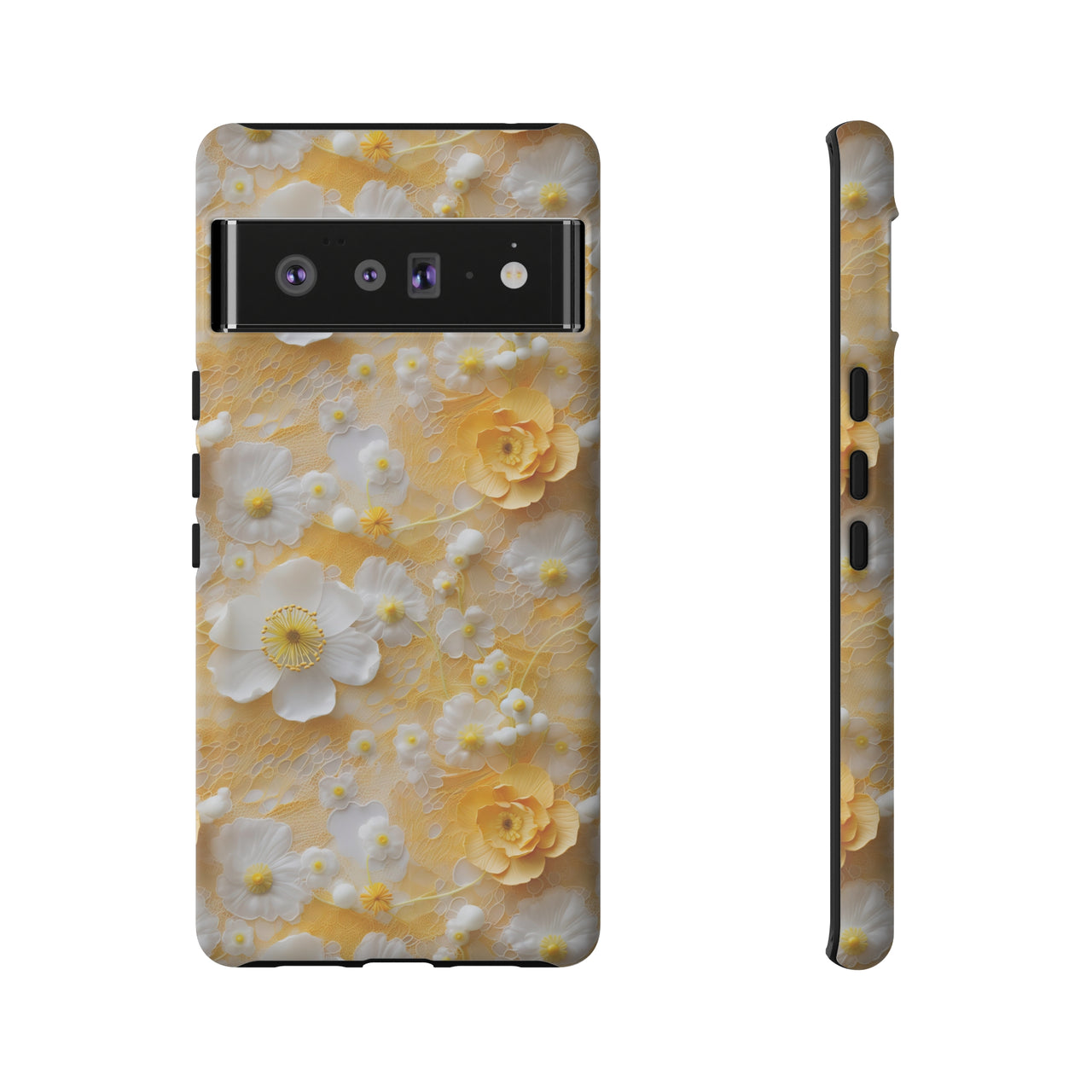 Yellow Floral Tough Cases for Google Pixel 6 and Google Pixel 6 Pro