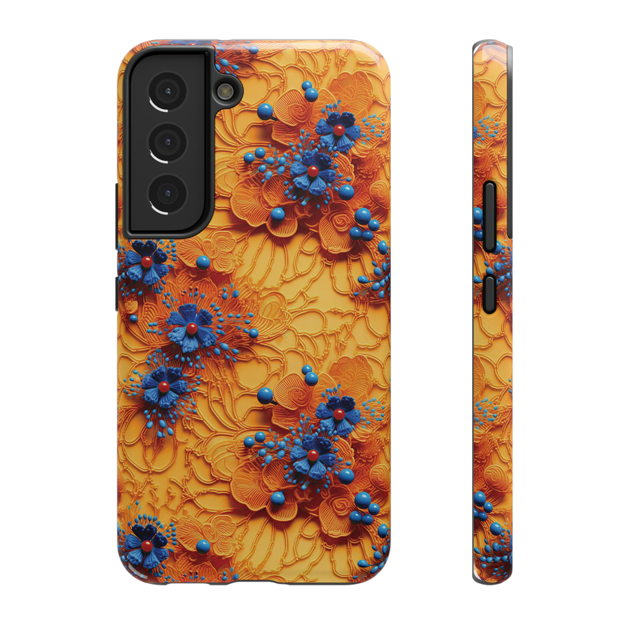 Royal Ryukyu Blossoms - Impact-Resistant Case for Samsung Galaxy S22, Samsung Galaxy S22 Plus, and Samsung Galaxy S22 Ultra. Supports Wireless Charging.