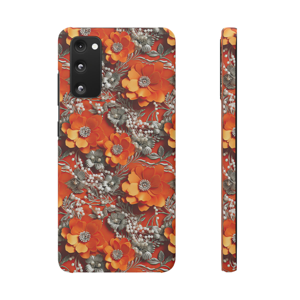 Orange Petals in Silver Tapestry - Snap Case for Samsung Galaxy S20, Samsung Galaxy S20+, Samsung Galaxy S20 Ultra, & Samsung Galaxy S20 FE