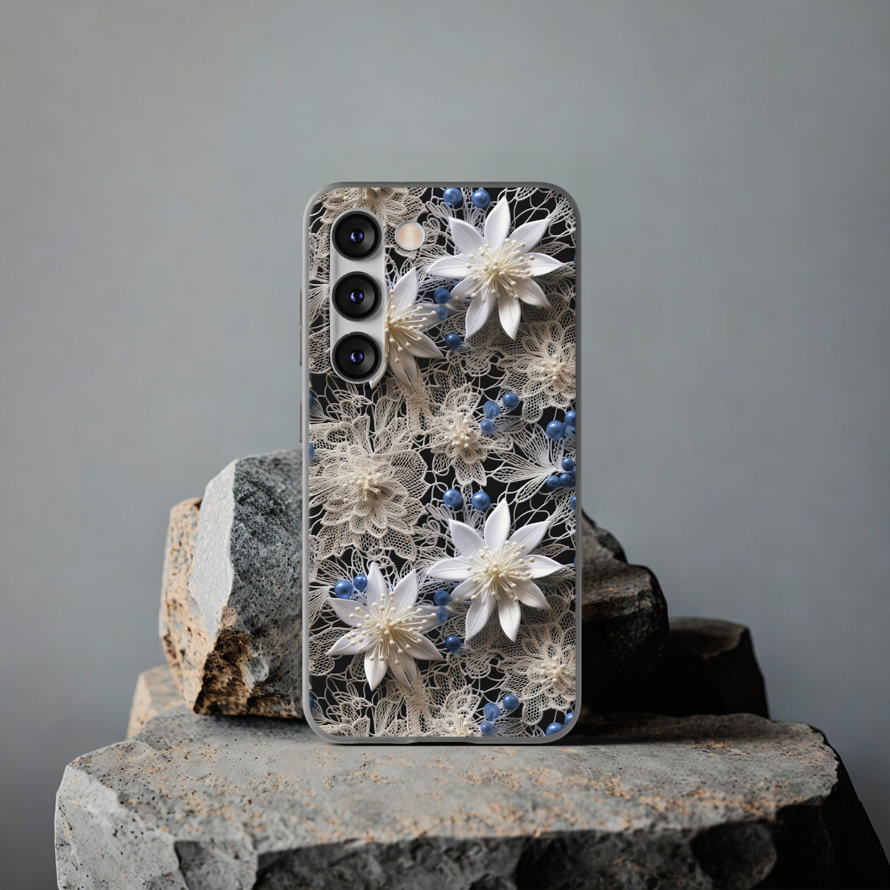 Vintage Lace and Clematis - Flexi Cases for Samsung Galaxy S23, Samsung Galaxy S23 Plus, and Samsung Galaxy S23 Ultra