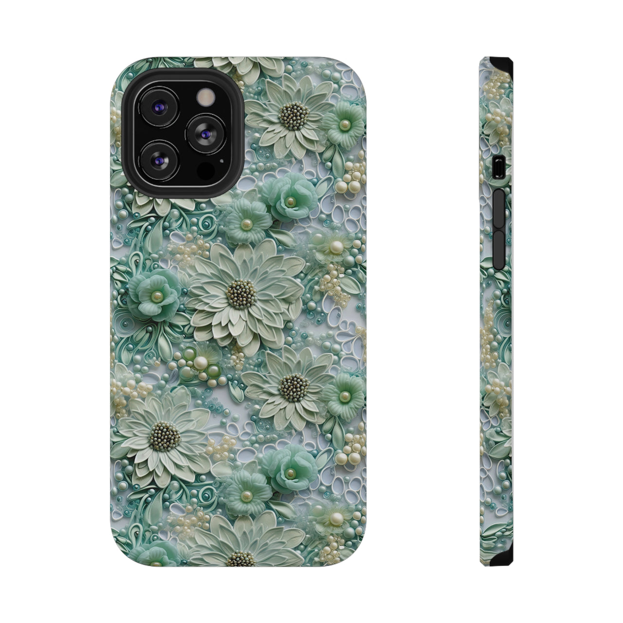 Teal Petals - Impact-Resistant Case for iPhone 12, iPhone 12 Mini, iPhone 12 Pro, and iPhone 12 Pro Max. Supports Wireless Charging.