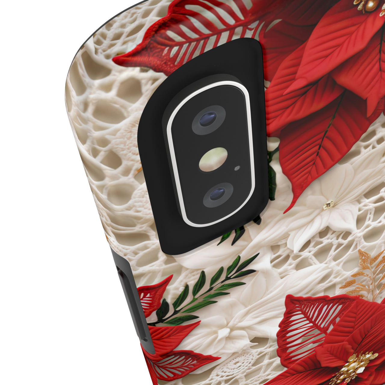 Christmas Poinsettia Tough Phone Cases for iPhone X, iPhone XR, iPhone XS, and iPhone XS MAX. Supports Wireless Charging.