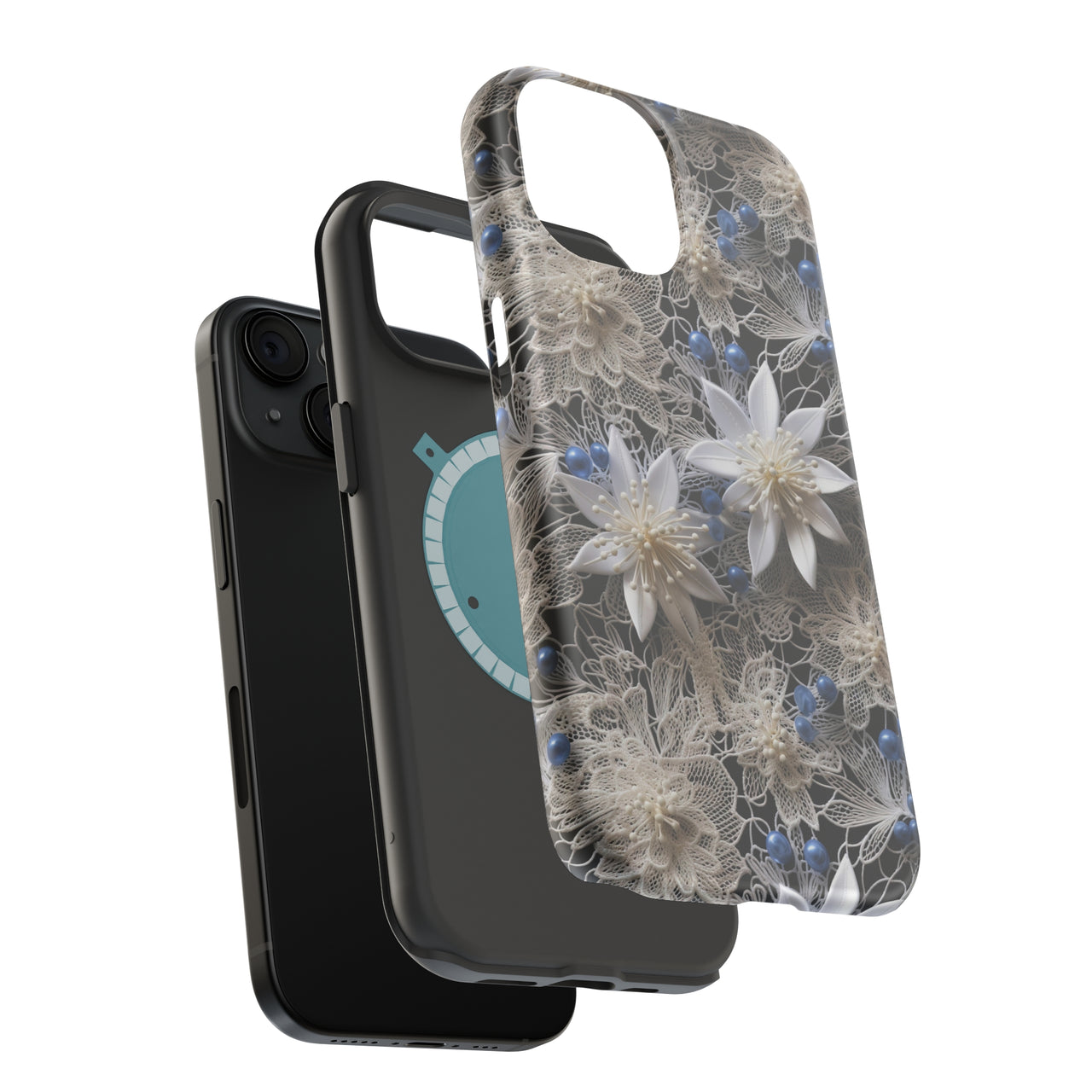 Vintage Lace and Clematis - MagSafe Tough Case for iPhone 15, iPhone 15 Pro, iPhone 15 Plus, & iPhone 15 Pro Max