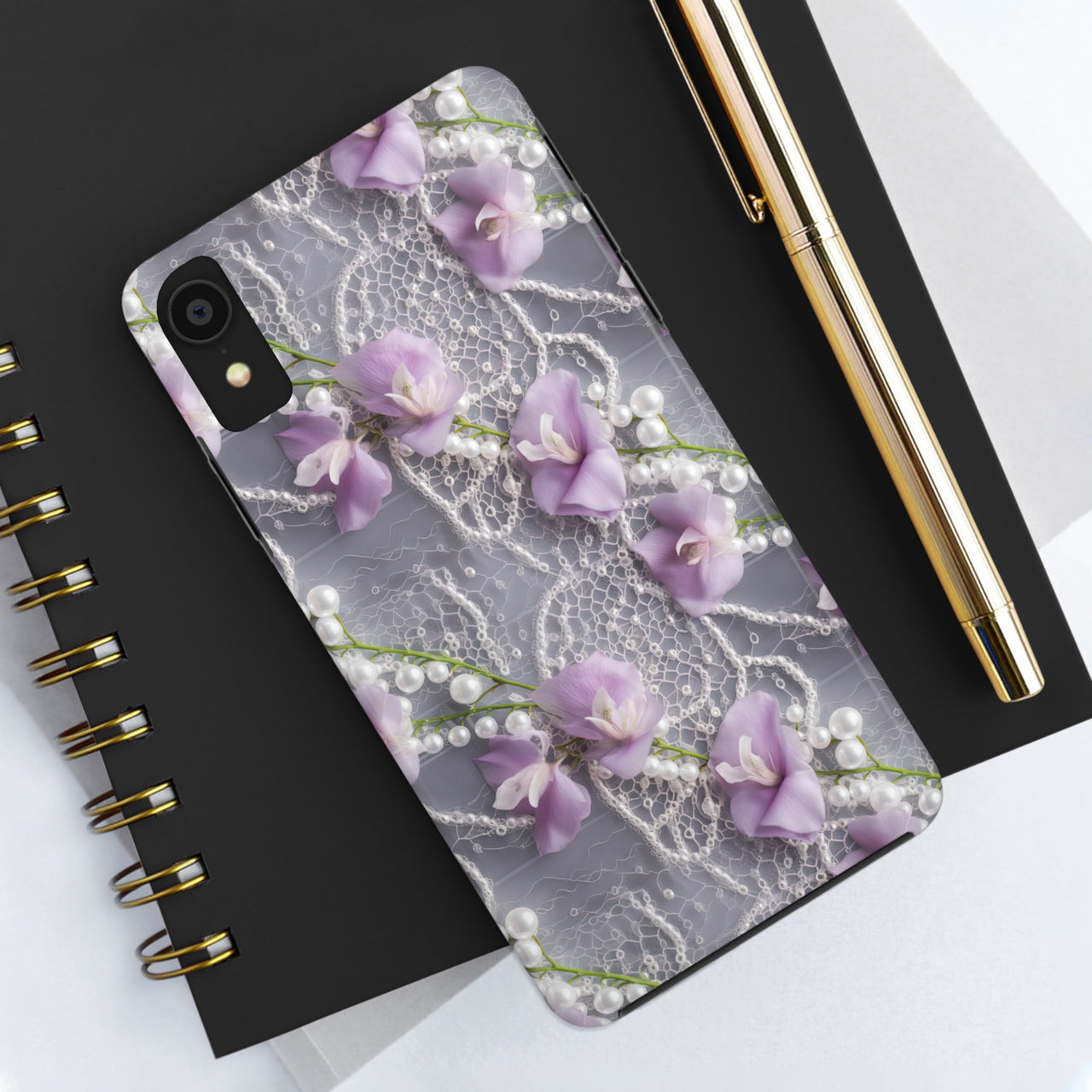 Purple Sweet Pea Tough Phone Cases for iPhone X, iPhone XR, iPhone XS, and iPhone XS MAX. Supports Wireless Charging.