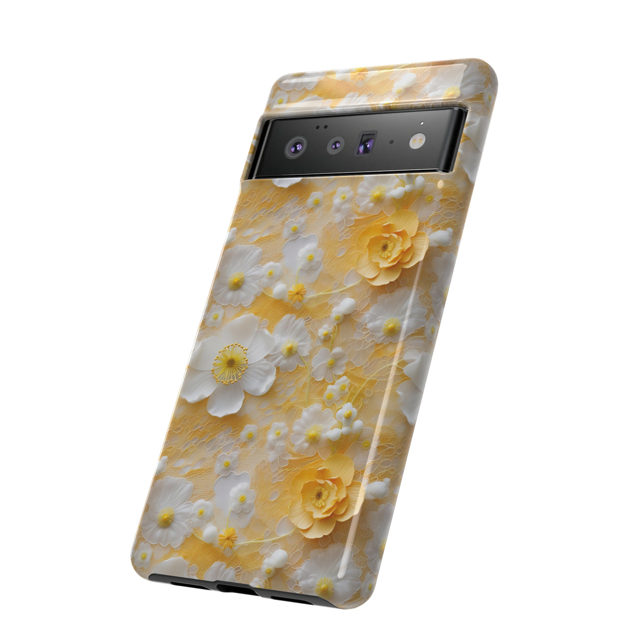 Yellow Floral Tough Cases for Google Pixel 6 and Google Pixel 6 Pro