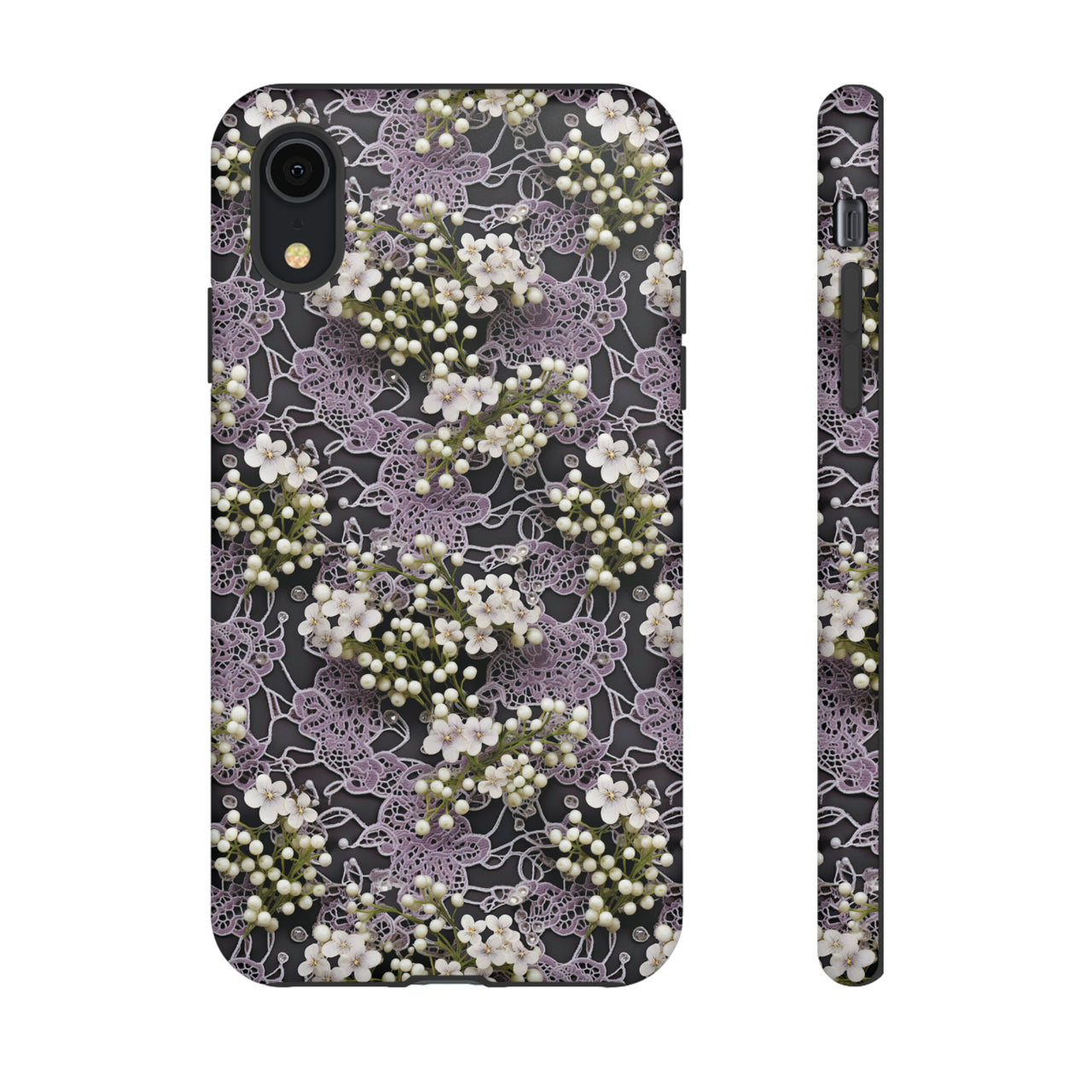 White Flowers on a Purple Bed - Tough Cases for iPhone X, iPhone XR, iPhone XS, and iPhone XS MAX