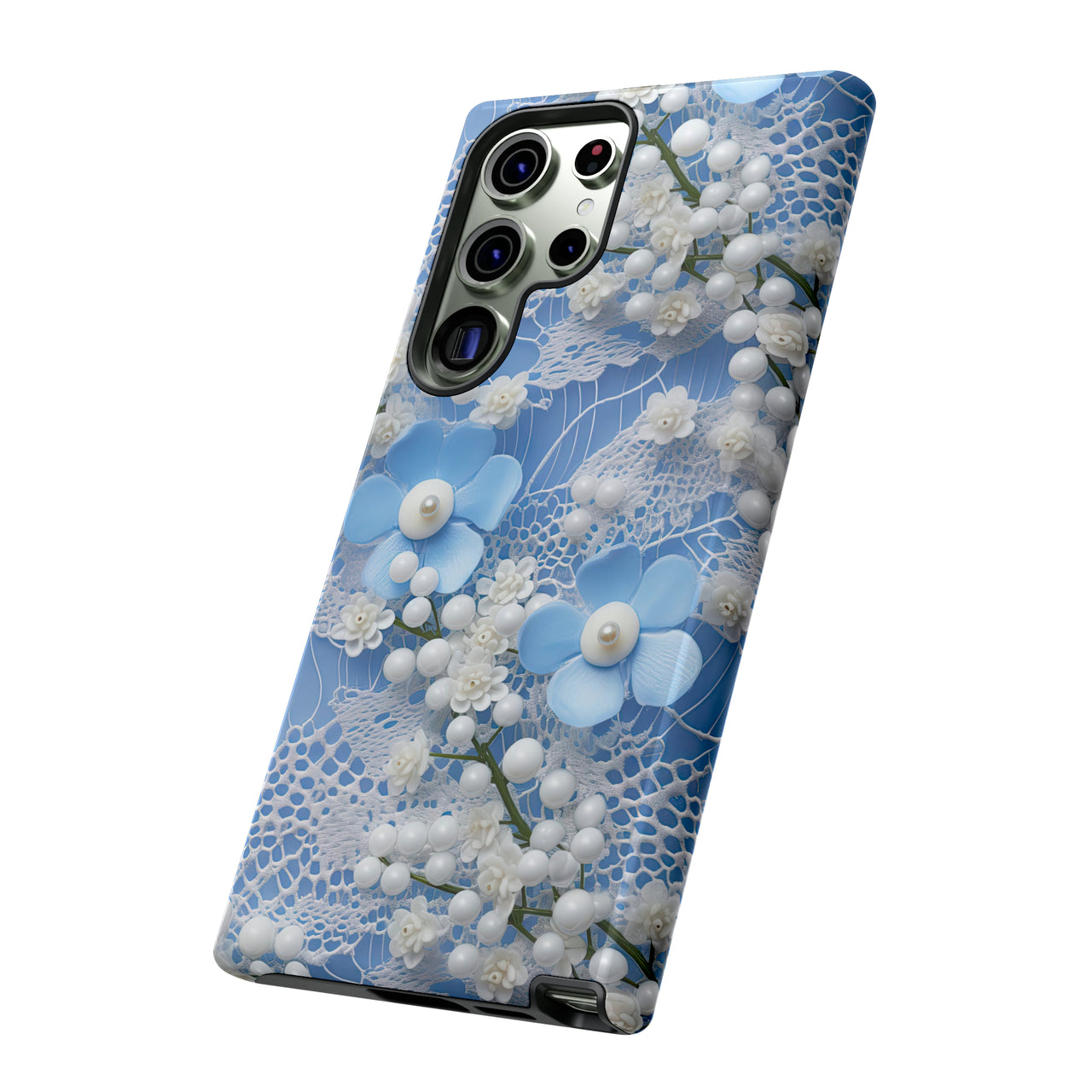 Pearls and Lace on Baby Blue - Tough Case for Samsung Galaxy S23, Samsung Galaxy S23 Plus, and Samsung Galaxy S23 Ultra