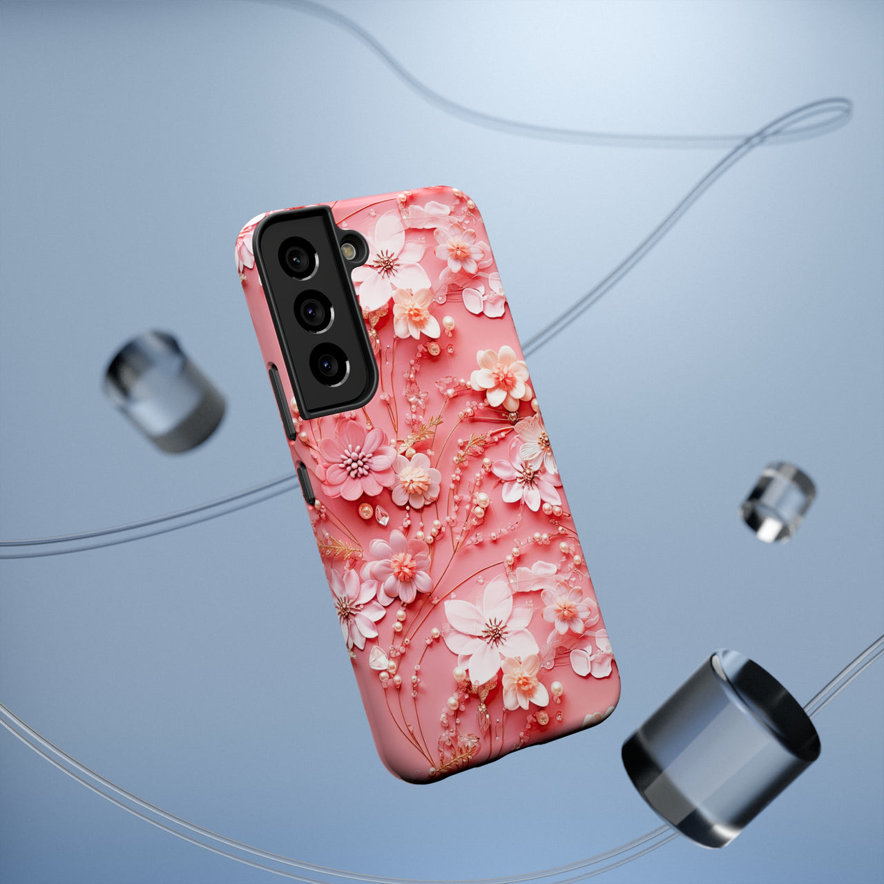 Floral Champagne Toast Impact-Resistant Case for Samsung Galaxy S22, Samsung Galaxy S22 Plus, and Samsung Galaxy S22 Ultra. Supports Wireless Charging.