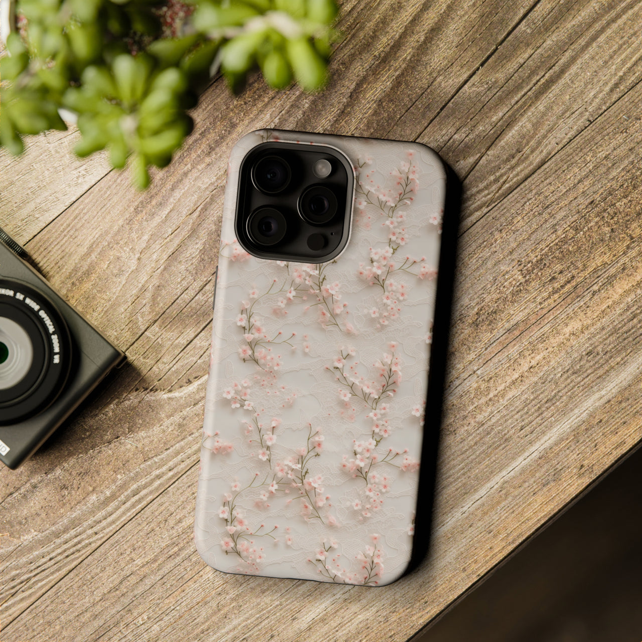 White Lace and Cherry Blossoms - MagSafe Tough Case for iPhone 15, iPhone 15 Pro, iPhone 15 Plus, & iPhone 15 Pro Max