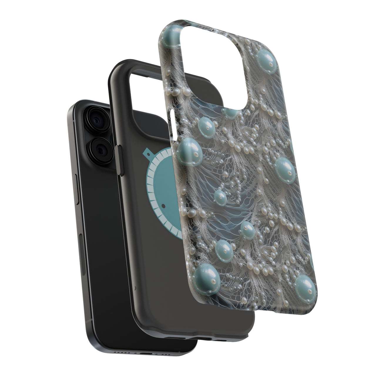 Sea Foam Lace and Pearls - MagSafe Tough Case for iPhone 15, iPhone 15 Pro, iPhone 15 Plus, & iPhone 15 Pro Max