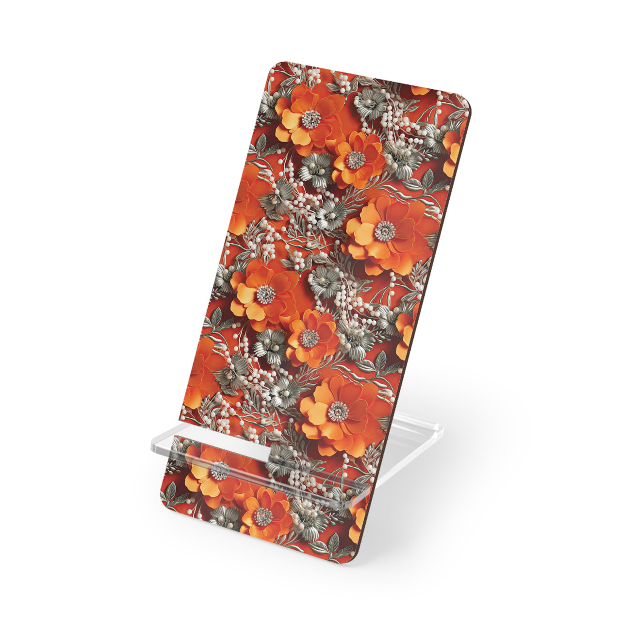 Orange Petals in Silver Tapestry Mobile Display Stand for Smartphones