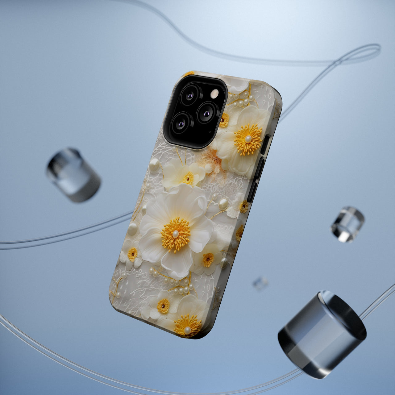 White and Yellow Floral MagSafe Tough Cases for iPhone 13, iPhone 13 Mini, iPhone 13 Pro, & iPhone 13 Pro Max