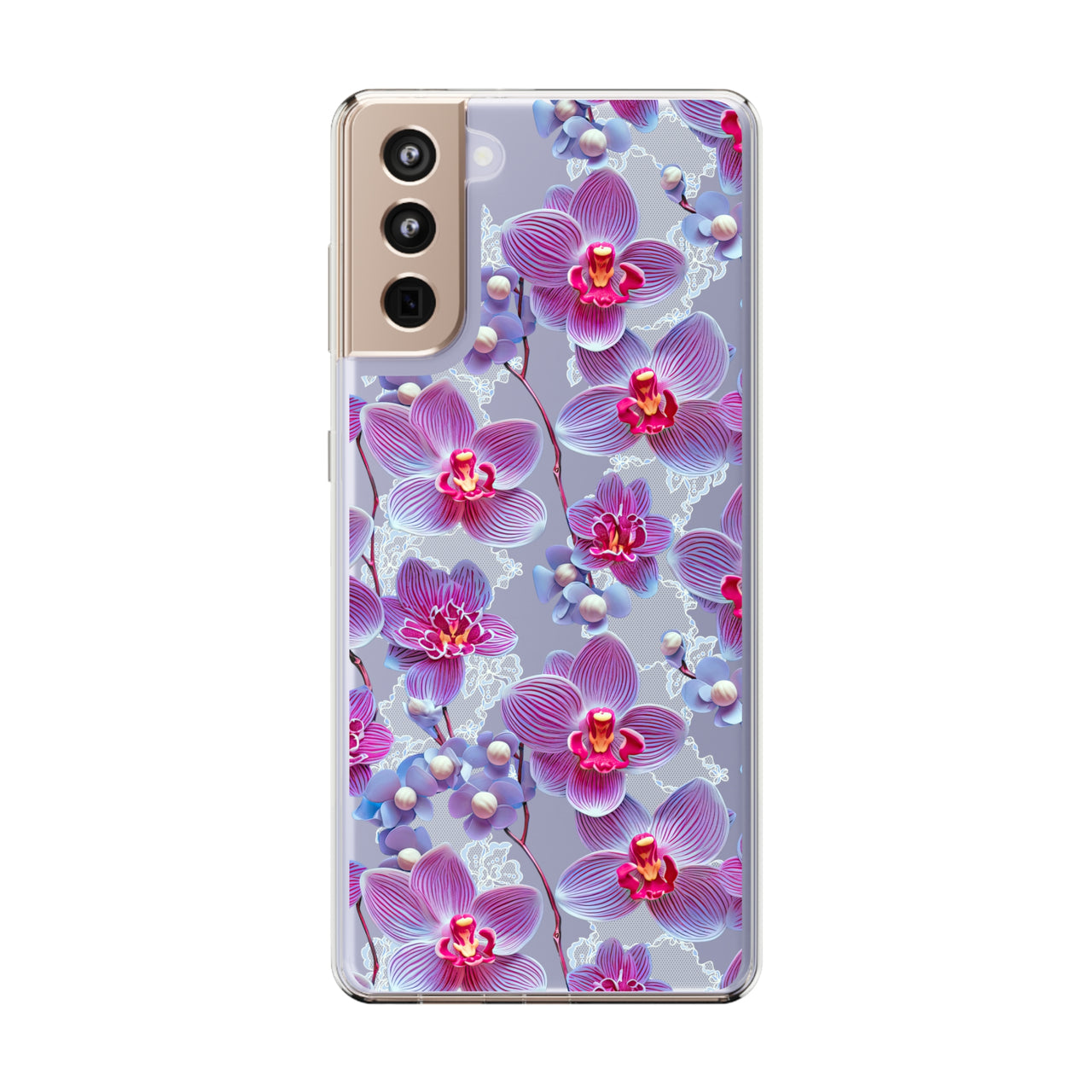 *Clear Case* Fuchsia Orchid - Samsung Galaxy S21, Samsung Galaxy S21 Plus, Samsung Galaxy S21 Ultra - Supports Wireless Charging