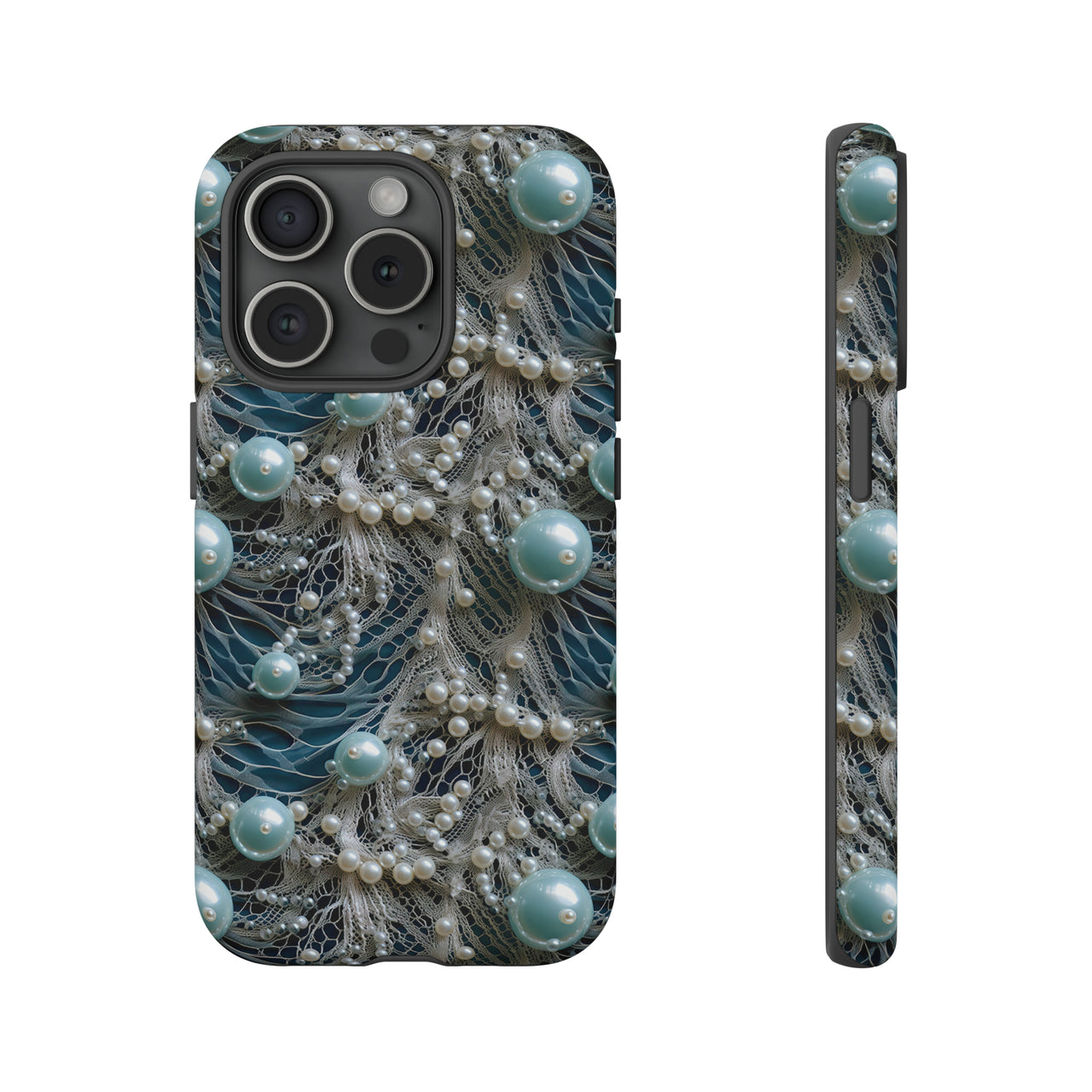 Sea Foam Lace and Pearls Tough Case for iPhone 15, iPhone 15 Pro, iPhone 15 Plus, and iPhone 15 Pro Max