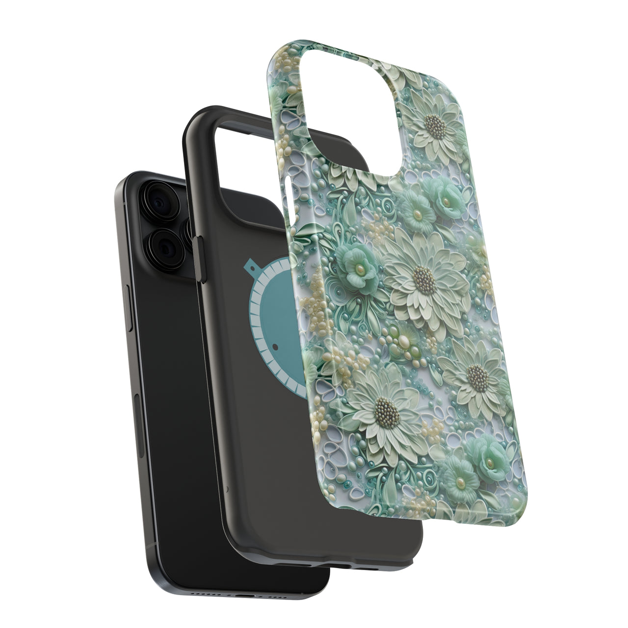 Teal Petals - MagSafe Tough Case for iPhone 15, iPhone 15 Pro, iPhone 15 Plus, & iPhone 15 Pro Max