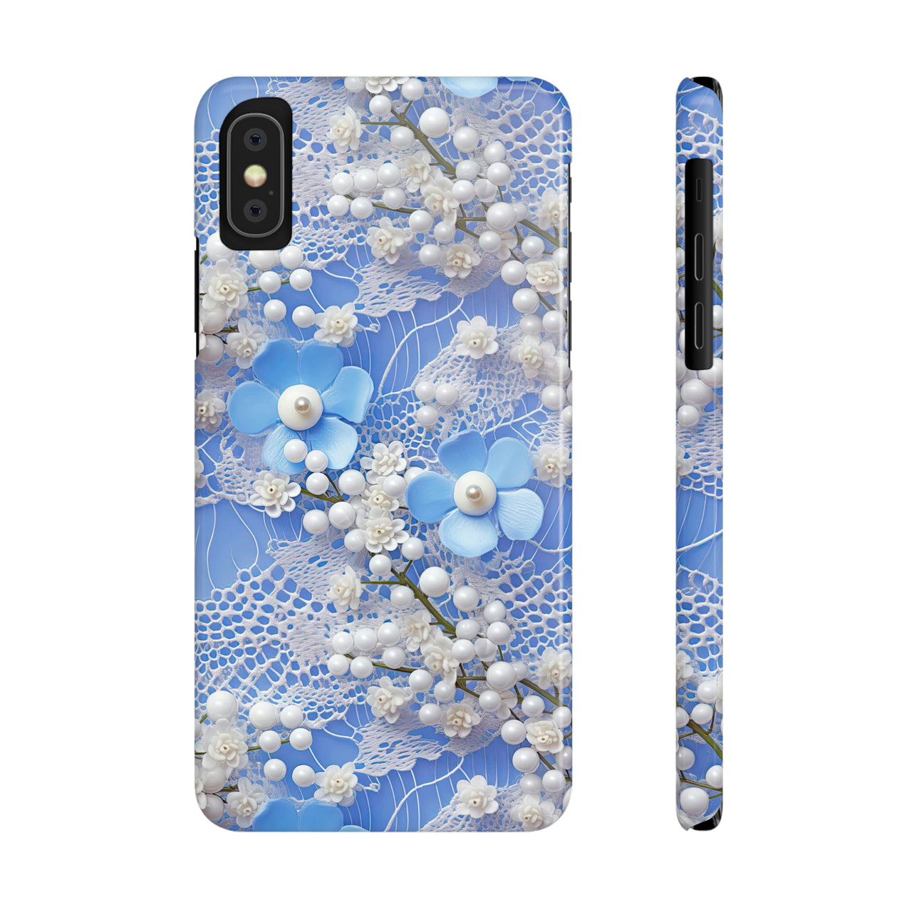 Pearls and Lace on Baby Blue - Slim Phone Cases for iPhone X, iPhone XR, iPhone XS, and iPhone XS MAX