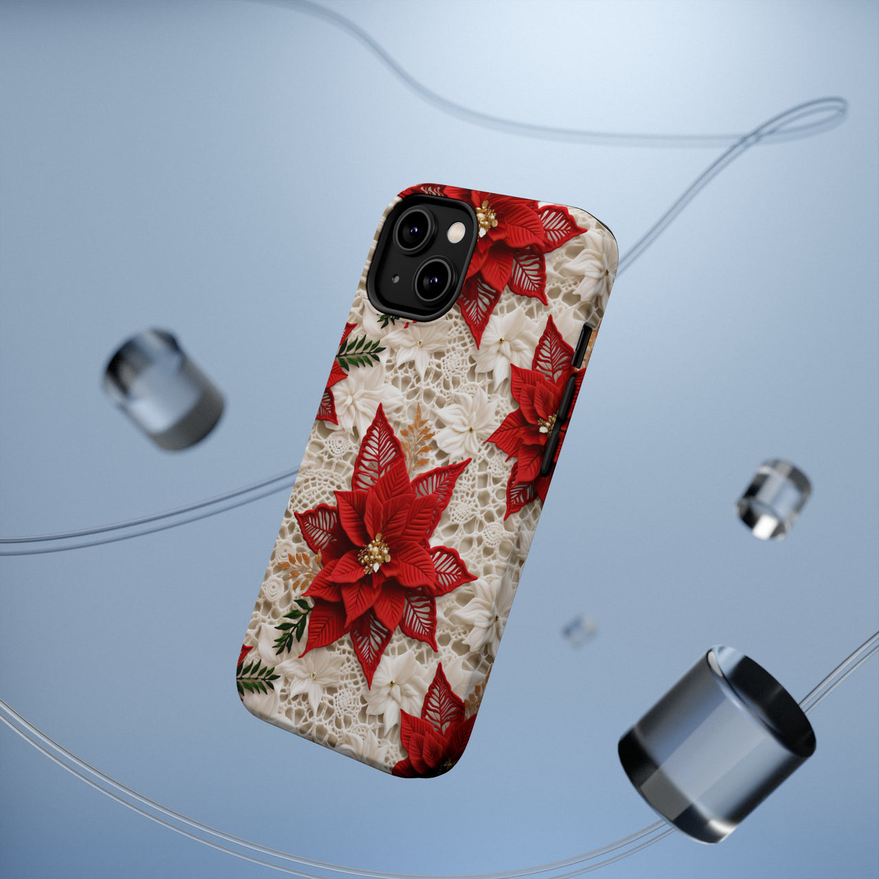 Christmas Poinsettia MagSafe Tough Cases for iPhone 14, iPhone 14 Pro, iPhone 14 Plus, and iPhone 14 Pro Max