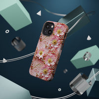 Thumbnail for Gold-Kissed Flowers on Pink Lace - MagSafe Tough Cases for iPhone 13, iPhone 13 Mini, iPhone 13 Pro, and iPhone 13 Pro Max.