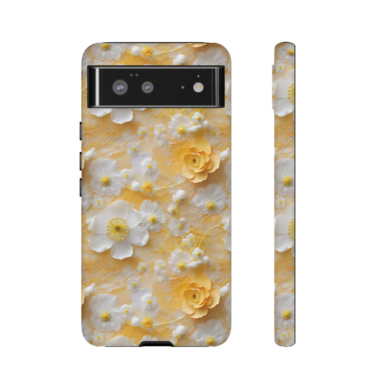 Yellow Floral Tough Cases for Google Pixel 6 and Google Pixel 6 Pro