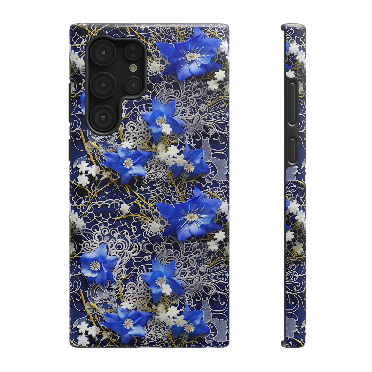 Cerulean Elegance Impact-Resistant Case for Samsung Galaxy S22, Samsung Galaxy S22 Plus, and Samsung Galaxy S22 Ultra. Supports Wireless Charging.