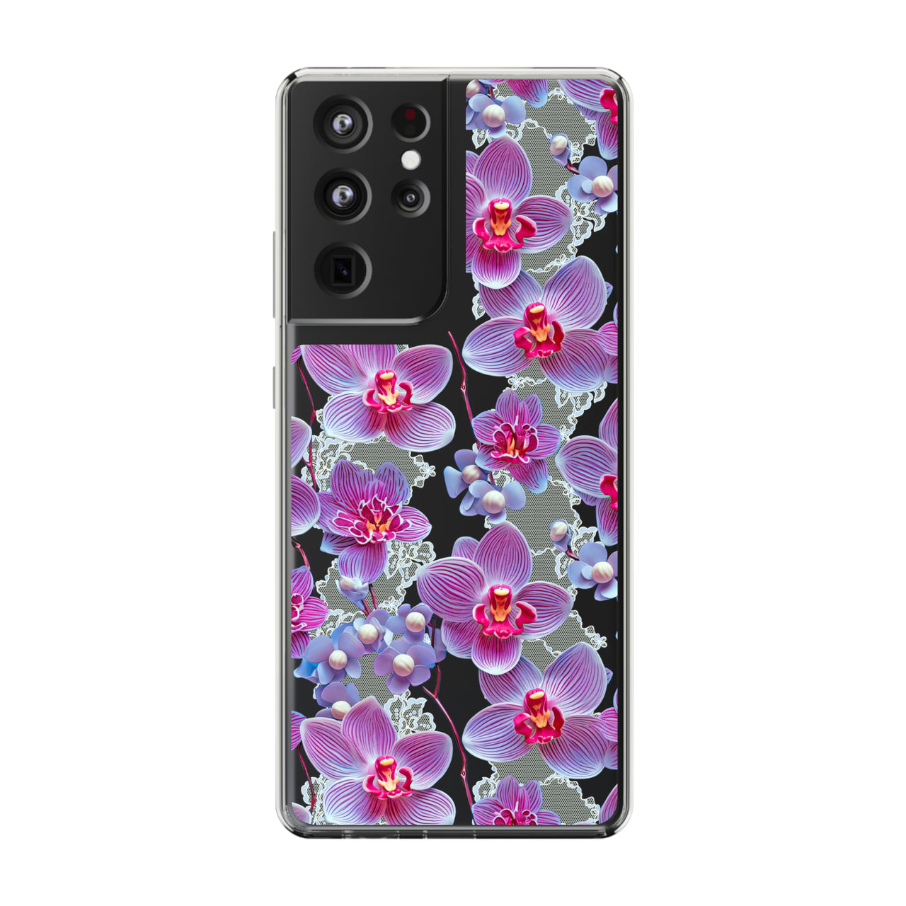 *Clear Case* Fuchsia Orchid - Samsung Galaxy S21, Samsung Galaxy S21 Plus, Samsung Galaxy S21 Ultra - Supports Wireless Charging