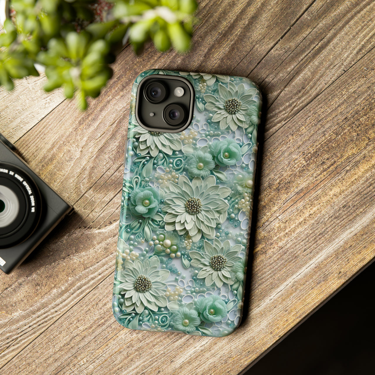 Teal Petals - Tough Case for iPhone 15, iPhone 15 Pro, iPhone 15 Plus, and iPhone 15 Pro Max