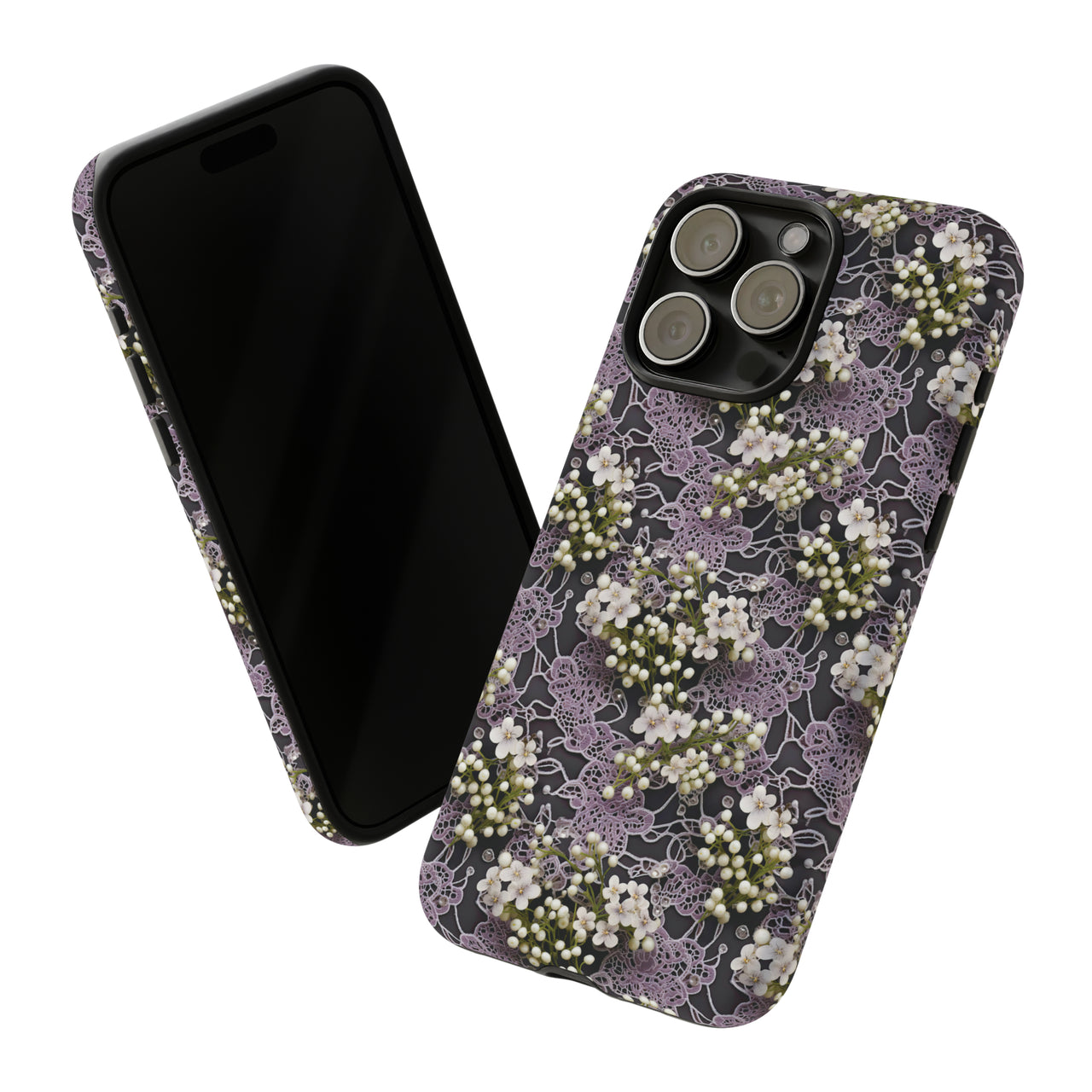 White Flowers on a Purple Bed - Tough Case for iPhone 15, iPhone 15 Pro, iPhone 15 Plus, and iPhone 15 Pro Max