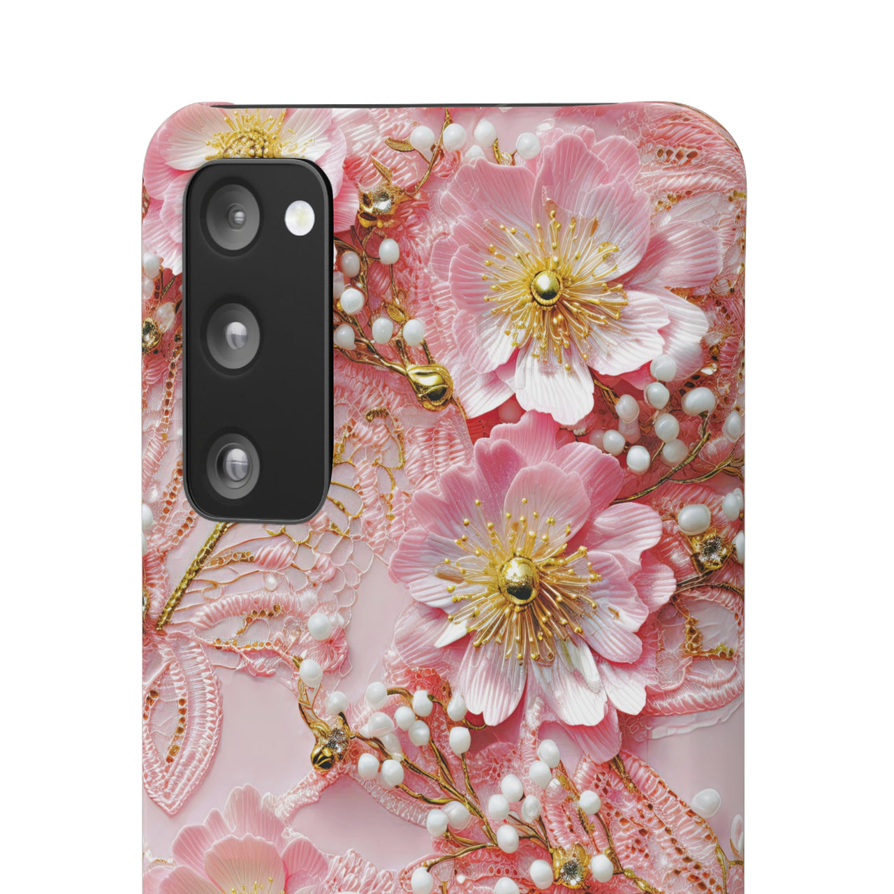 Gold-Kissed Flowers on Pink Lace - Snap Case for Samsung Galaxy S20, Samsung Galaxy S20+, Samsung Galaxy S20 Ultra, & Samsung Galaxy S20 FE