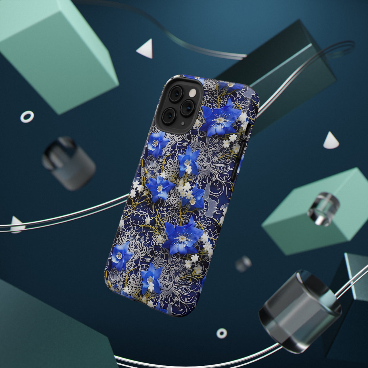 Cerulean Elegance Impact-Resistant Cases for iPhone 11, iPhone 11 Pro, and iPhone 11 Pro Max. Supports Wireless Charging.