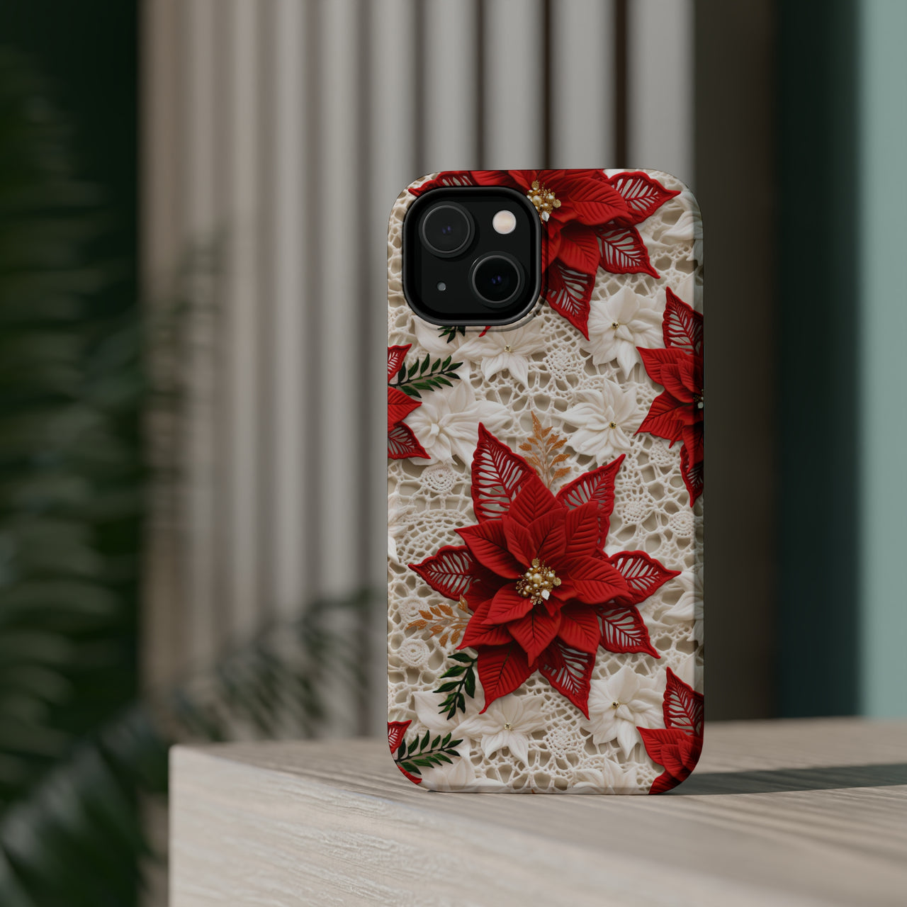 Christmas Poinsettia MagSafe Tough Cases for iPhone 14, iPhone 14 Pro, iPhone 14 Plus, and iPhone 14 Pro Max