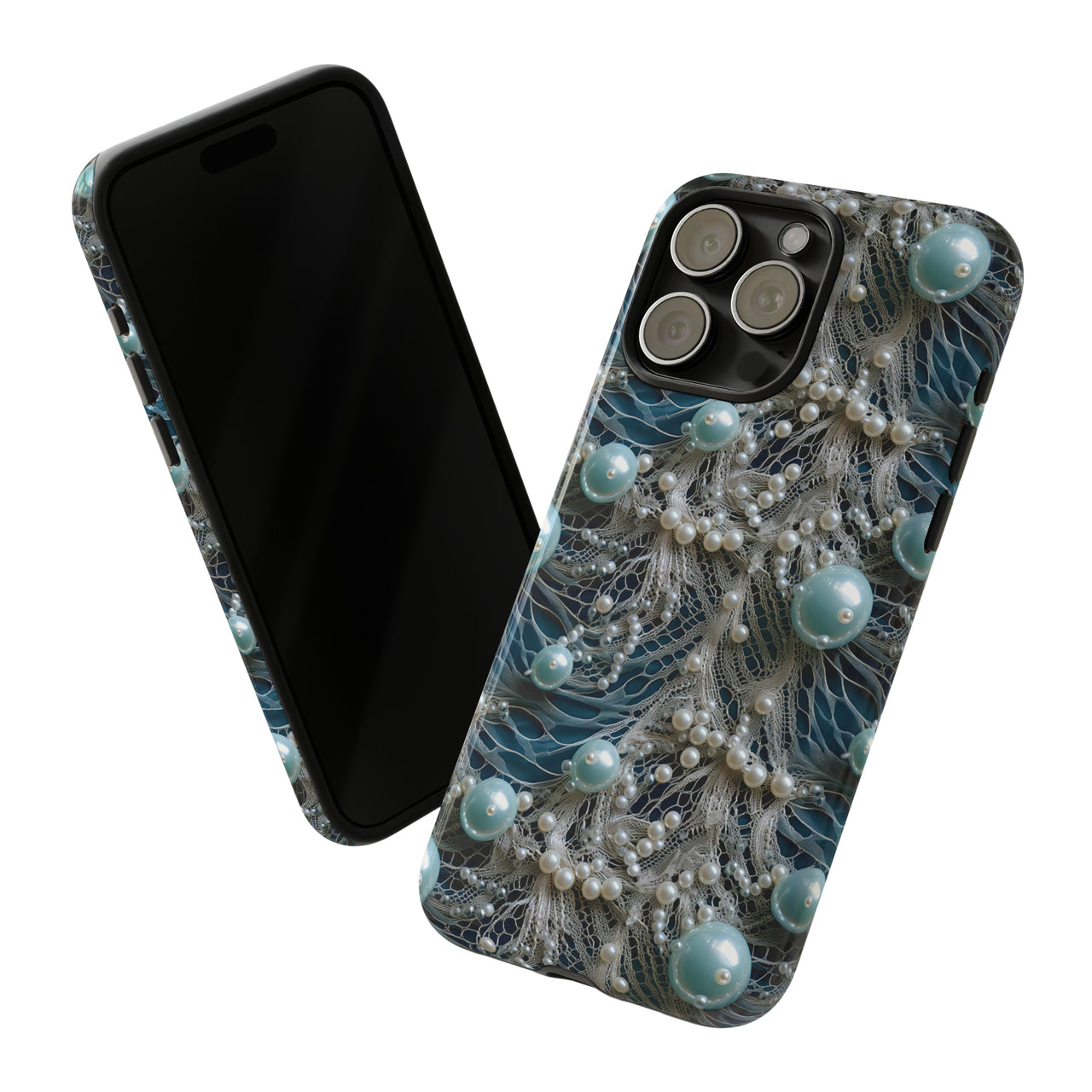 Sea Foam Lace and Pearls Tough Case for iPhone 15, iPhone 15 Pro, iPhone 15 Plus, and iPhone 15 Pro Max