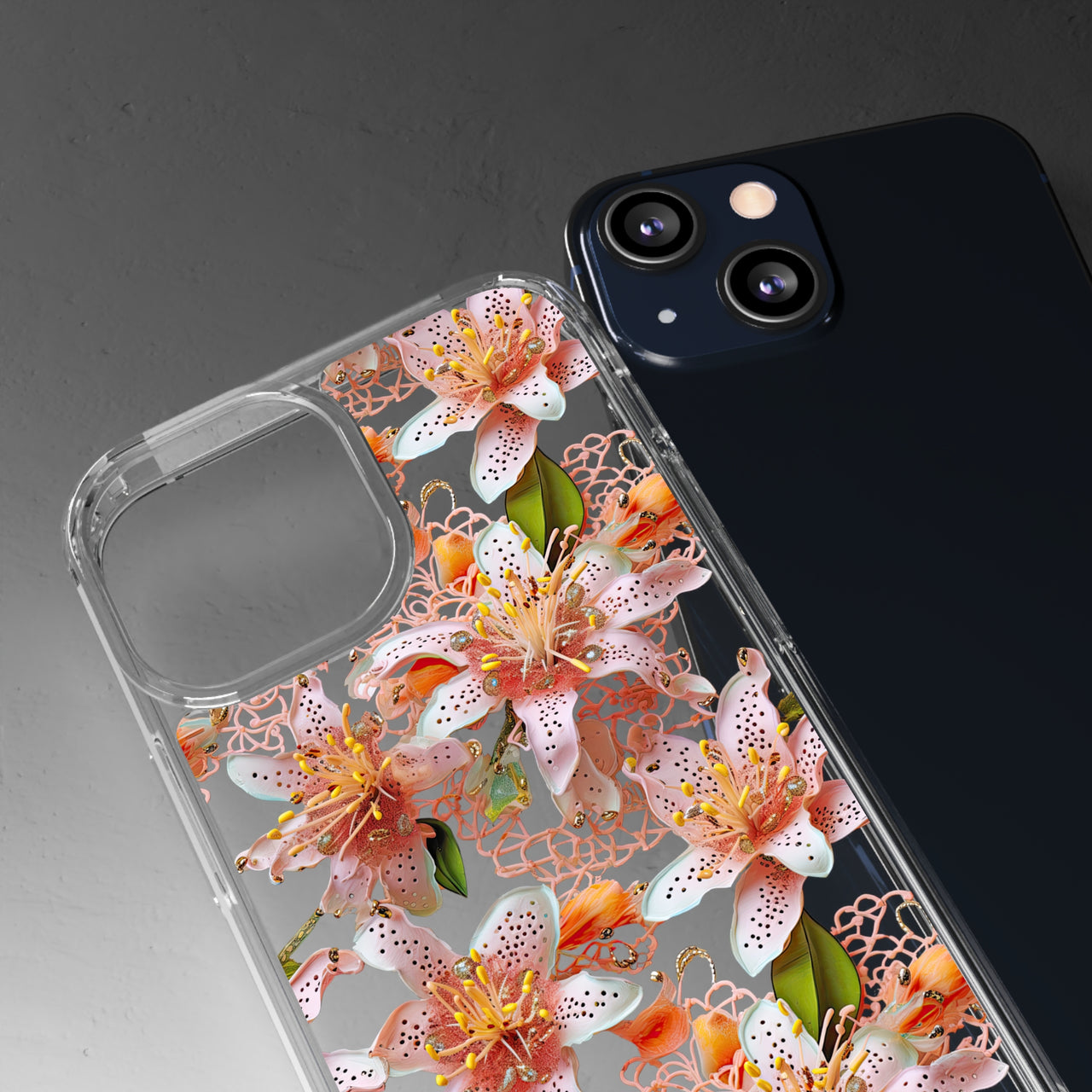 *Clear Case* Pink Lily - iPhone 13, iPhone 13 Mini, iPhone 13 Pro, iPhone 13 Pro Max - Supports Wireless Charging