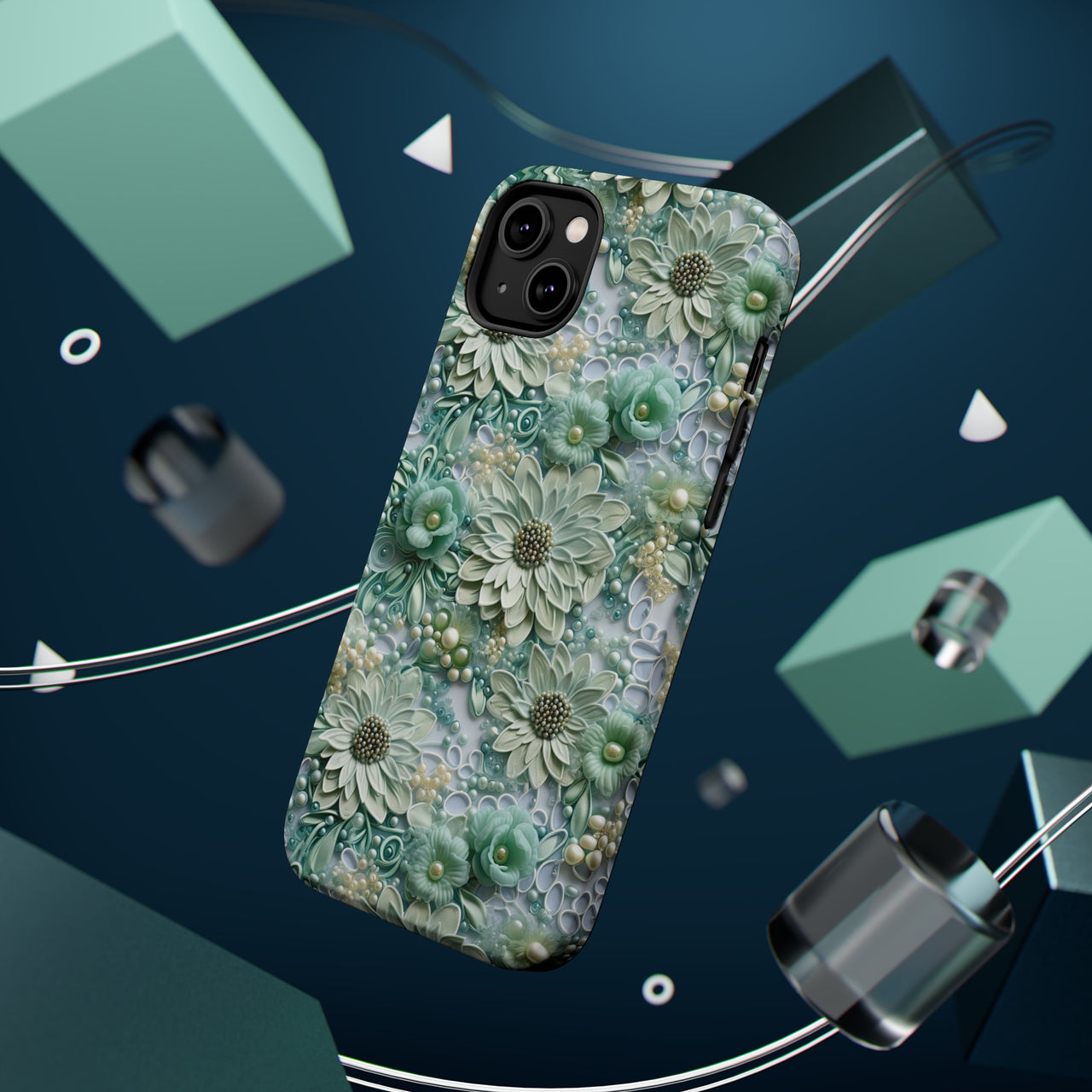 Teal Petals - MagSafe Tough Cases for iPhone 14, iPhone 14 Pro, iPhone 14 Plus, and iPhone 14 Pro Max