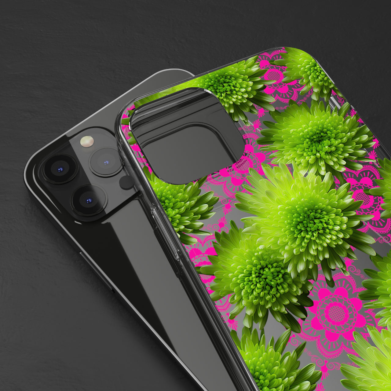 *Clear Case* Green Mums and Lace - iPhone 12, iPhone 12 Mini, iPhone 12 Pro, iPhone 12 Pro Max - Supports Wireless Charging