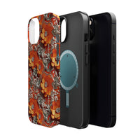 Thumbnail for Orange Petals in Silver Tapestry MagSafe Tough Cases for iPhone 13, iPhone 13 Mini, iPhone 13 Pro, and iPhone 13 Pro Max.