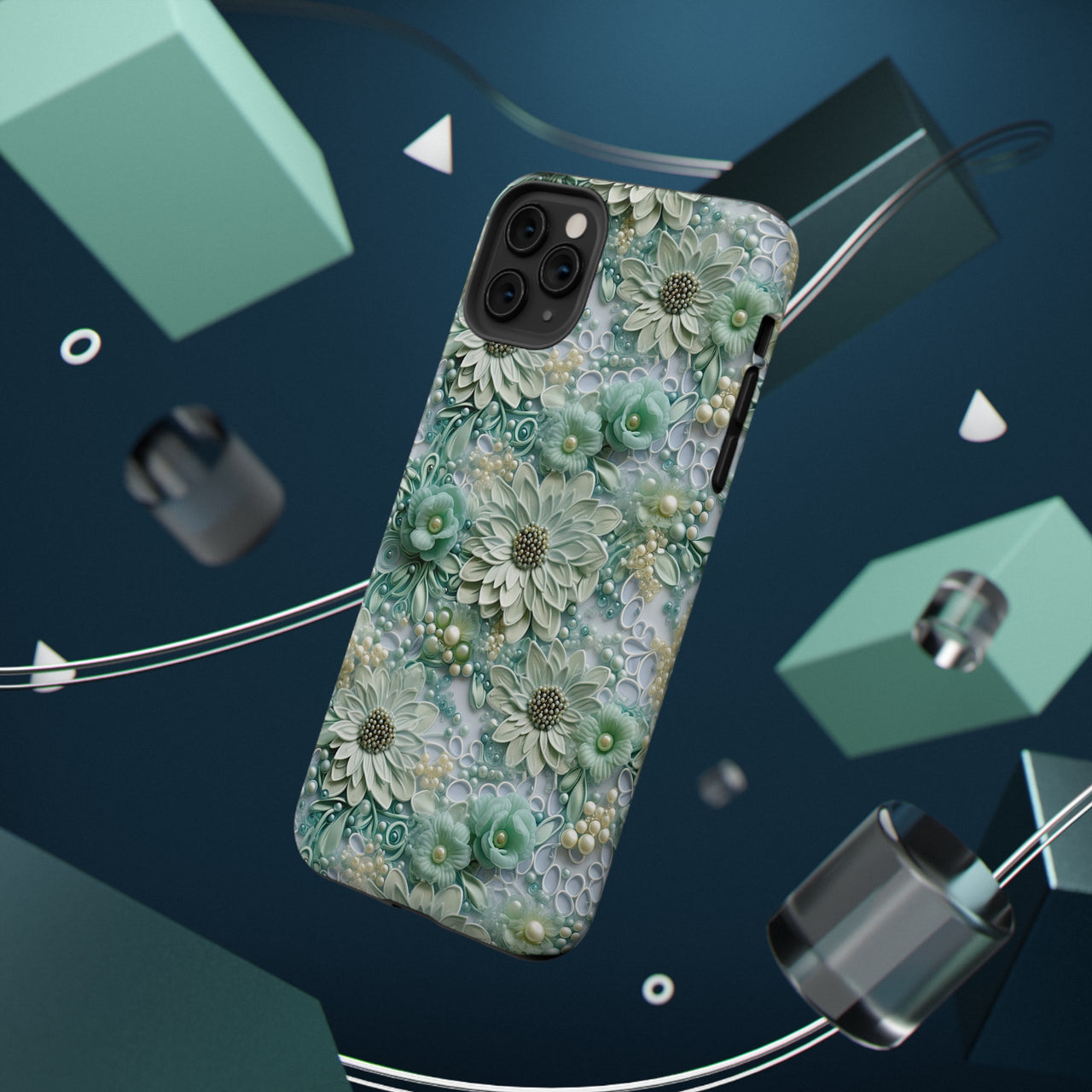 Teal Petals - Impact-Resistant Cases for iPhone 11, iPhone 11 Pro, and iPhone 11 Pro Max. Supports Wireless Charging.