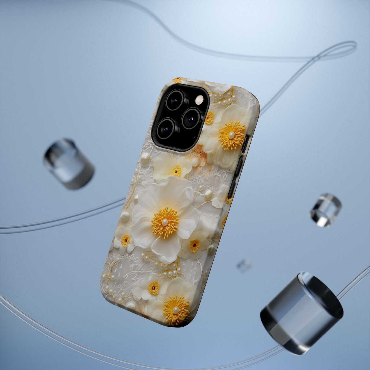 Yellow and White Floral MagSafe Tough Cases for iPhone 14, iPhone 14 Pro, iPhone 14 Plus, and iPhone 14 Pro Max