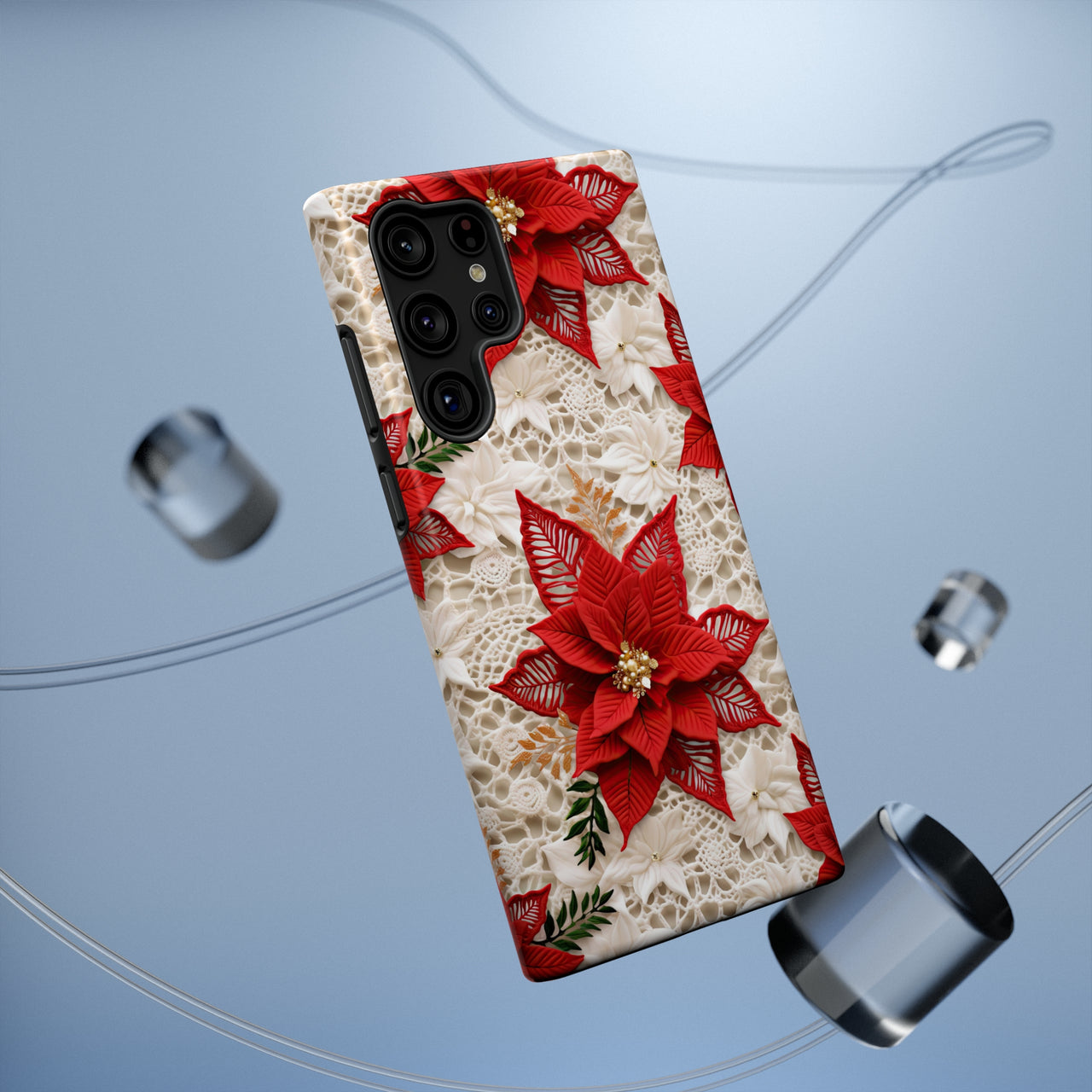 Christmas Poinsettia Impact-Resistant Cases for Samsung Galaxy S22, Samsung Galaxy S22 Plus, and Samsung Galaxy S22 Ultra. Supports Wireless Charging.