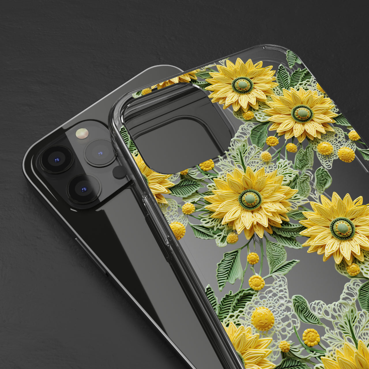 *Clear Case* Whimsical Sunflowers - iPhone 12, iPhone 12 Mini, iPhone 12 Pro, iPhone 12 Pro Max - Supports Wireless Charging