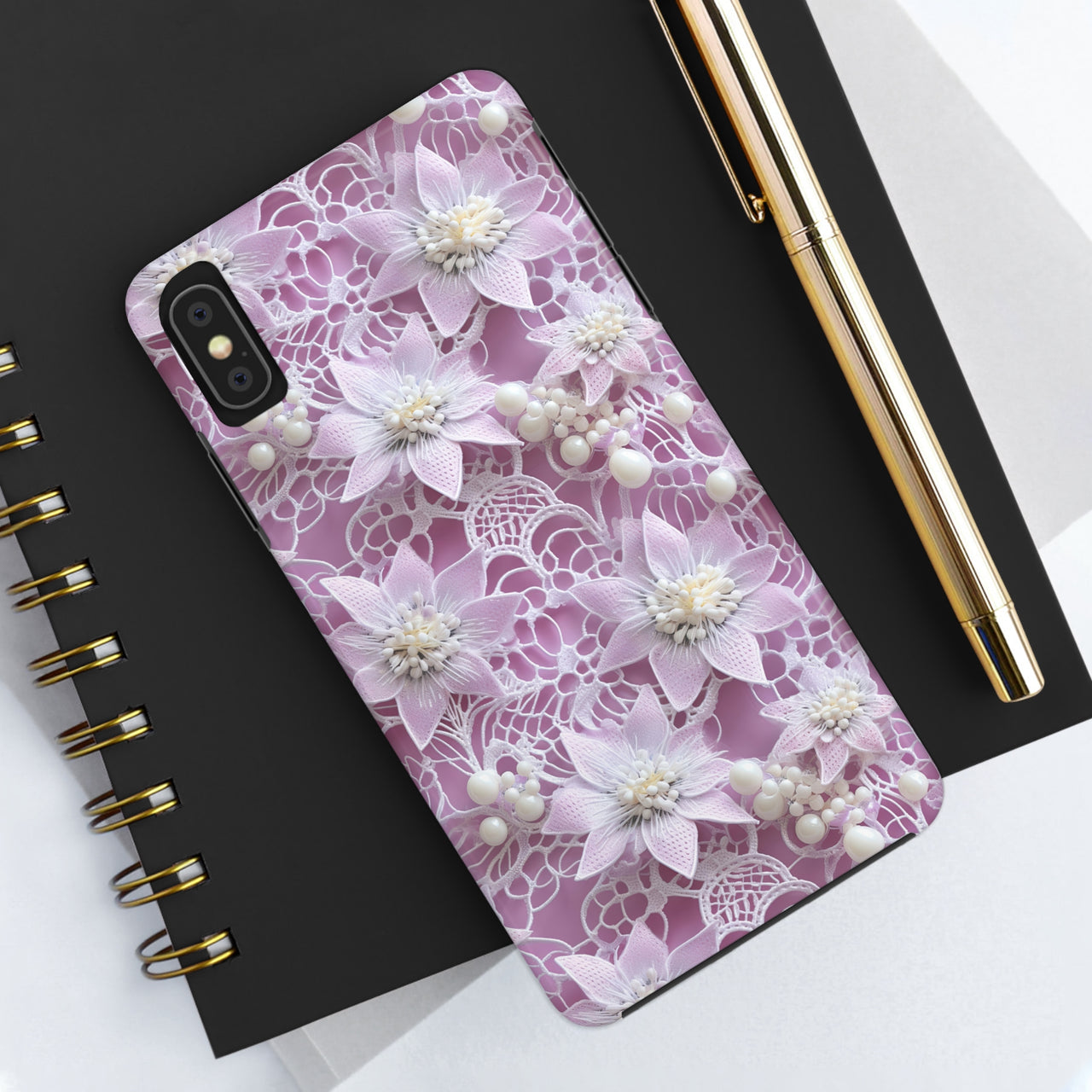 Coquette Clematis Tough Phone Cases for iPhone X, iPhone XR, iPhone XS, and iPhone XS MAX. Supports Wireless Charging.