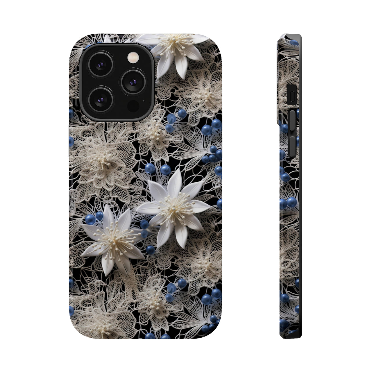 Vintage Lace and Clematis MagSafe Tough Cases for iPhone 14, iPhone 14 Pro, iPhone 14 Plus, and iPhone 14 Pro Max