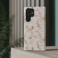 Thumbnail for White Lace and Cherry Blossoms Impact-Resistant Cases for Samsung Galaxy S22, Samsung Galaxy S22 Plus, and Samsung Galaxy S22 Ultra. Supports Wireless Charging.