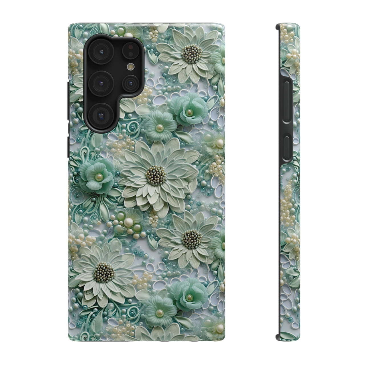 Teal Petals - Impact-Resistant Case for Samsung Galaxy S22, Samsung Galaxy S22 Plus, and Samsung Galaxy S22 Ultra. Supports Wireless Charging.