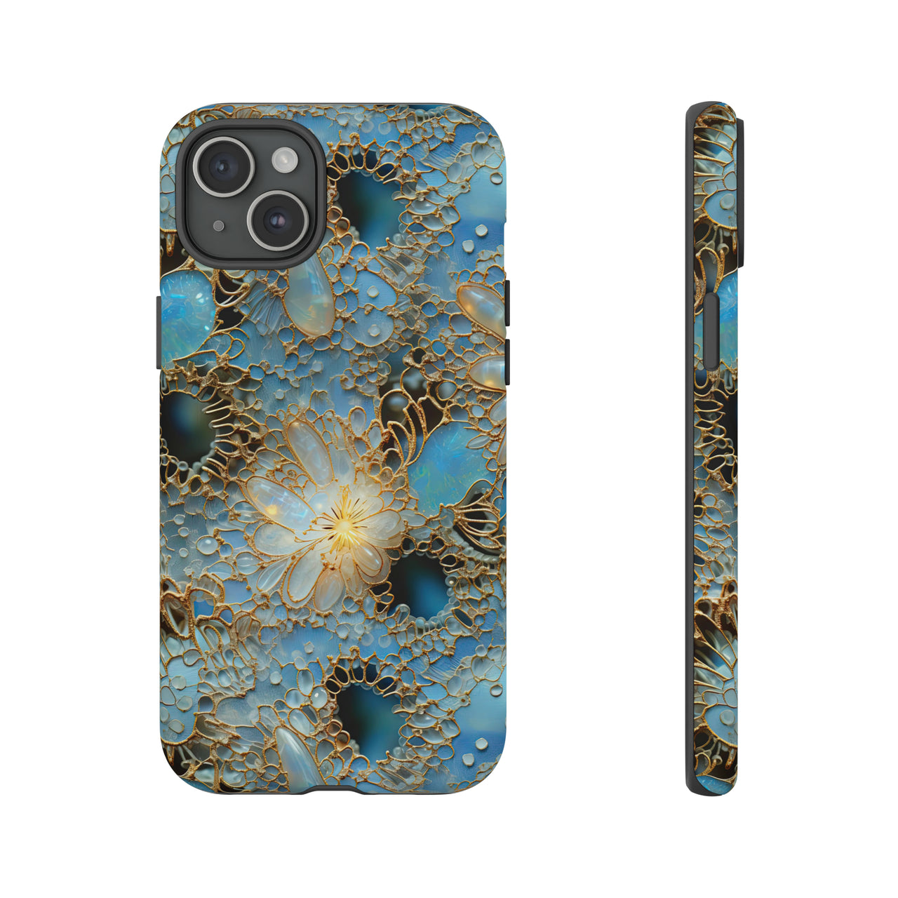 Gemstones and Gold Lace Tough Case for iPhone 15, iPhone 15 Pro, iPhone 15 Plus, and iPhone 15 Pro Max